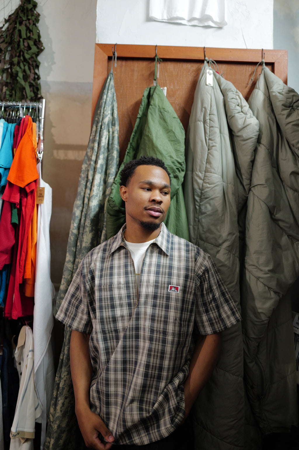 Ben Davis Short Sleeve Plaid 1/2 Zip Shirt