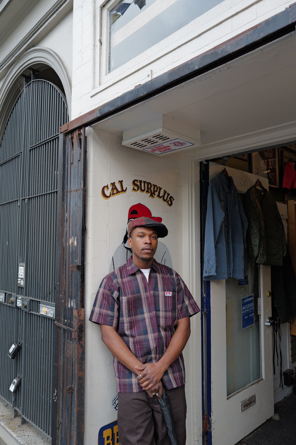 Ben Davis Short Sleeve Plaid 1/2 Zip Shirt