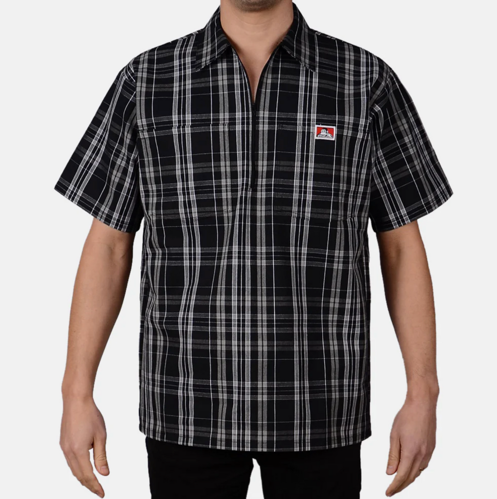 Ben Davis Short Sleeve Plaid 1/2 Zip Shirt