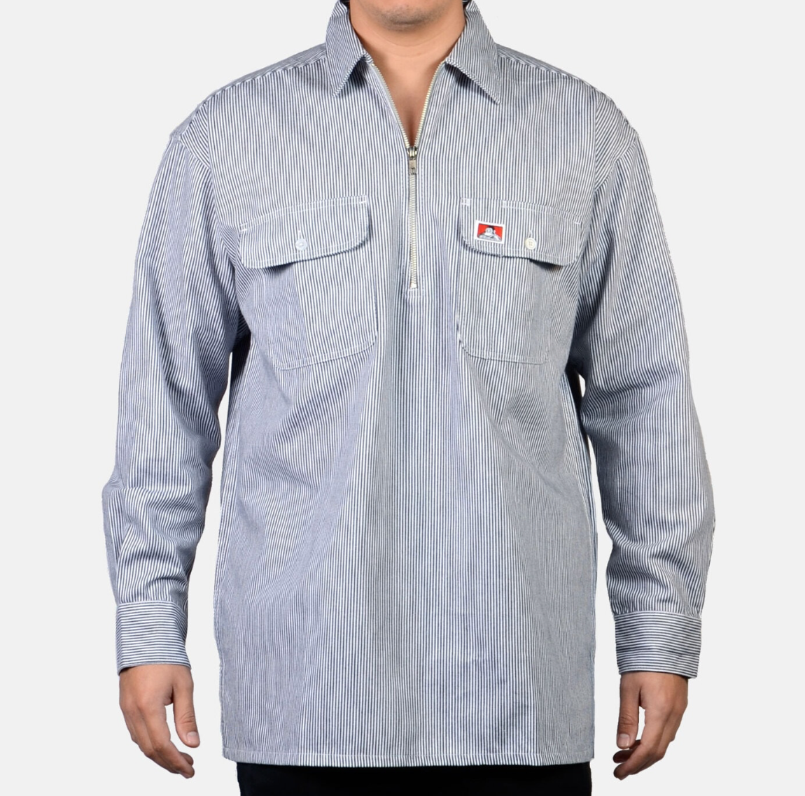 Ben Davis Long Sleeve Stripe 100% Cotton 1/2 Zip Shirt