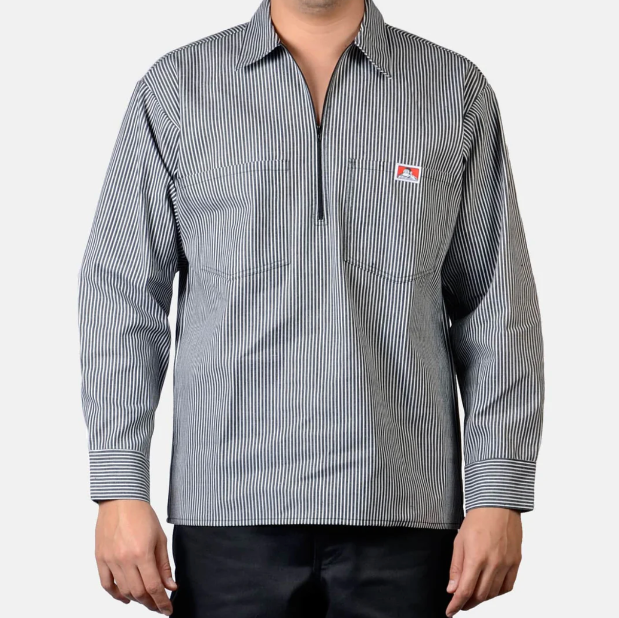 Ben Davis Long Sleeve Stripe Poly/Cotton 1/2 Zip Shirt