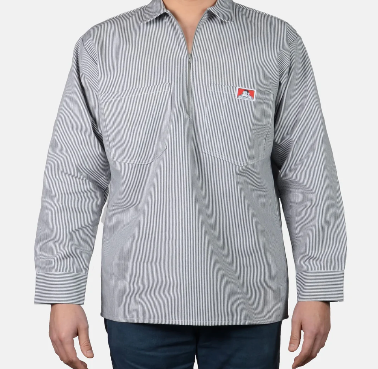 Ben Davis Long Sleeve Stripe Poly/Cotton 1/2 Zip Shirt