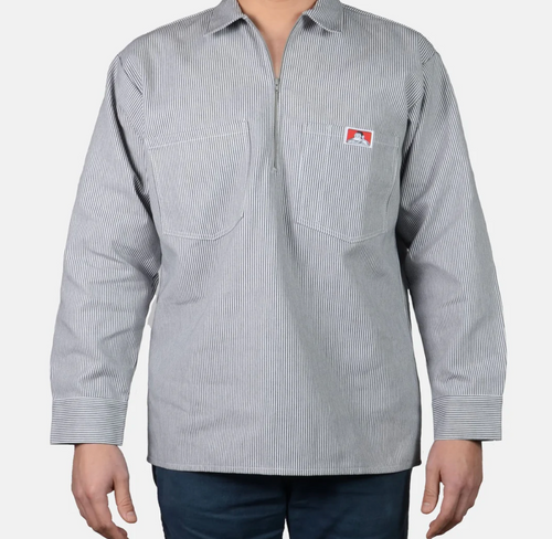 Ben Davis Long Sleeve Stripe Poly/Cotton 1/2 Zip Shirt