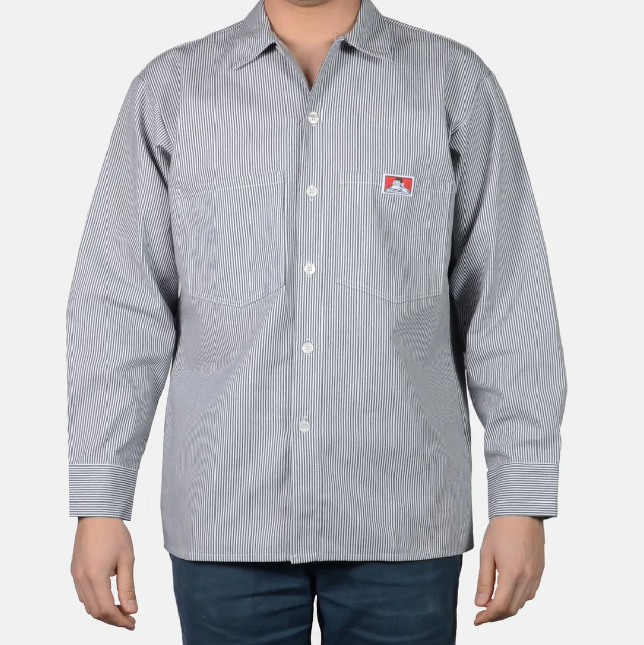 Ben Davis Long Sleeve Stripe Poly/Cotton Button-Up Shirt